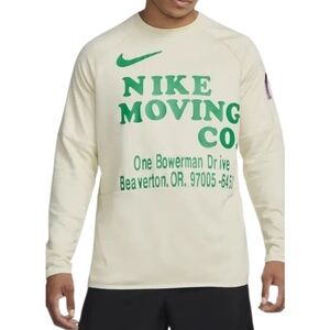 NIKE Dri-Fit Moving Co. Long Sleeve Graphic Tee, Coconut Milk, Size XL